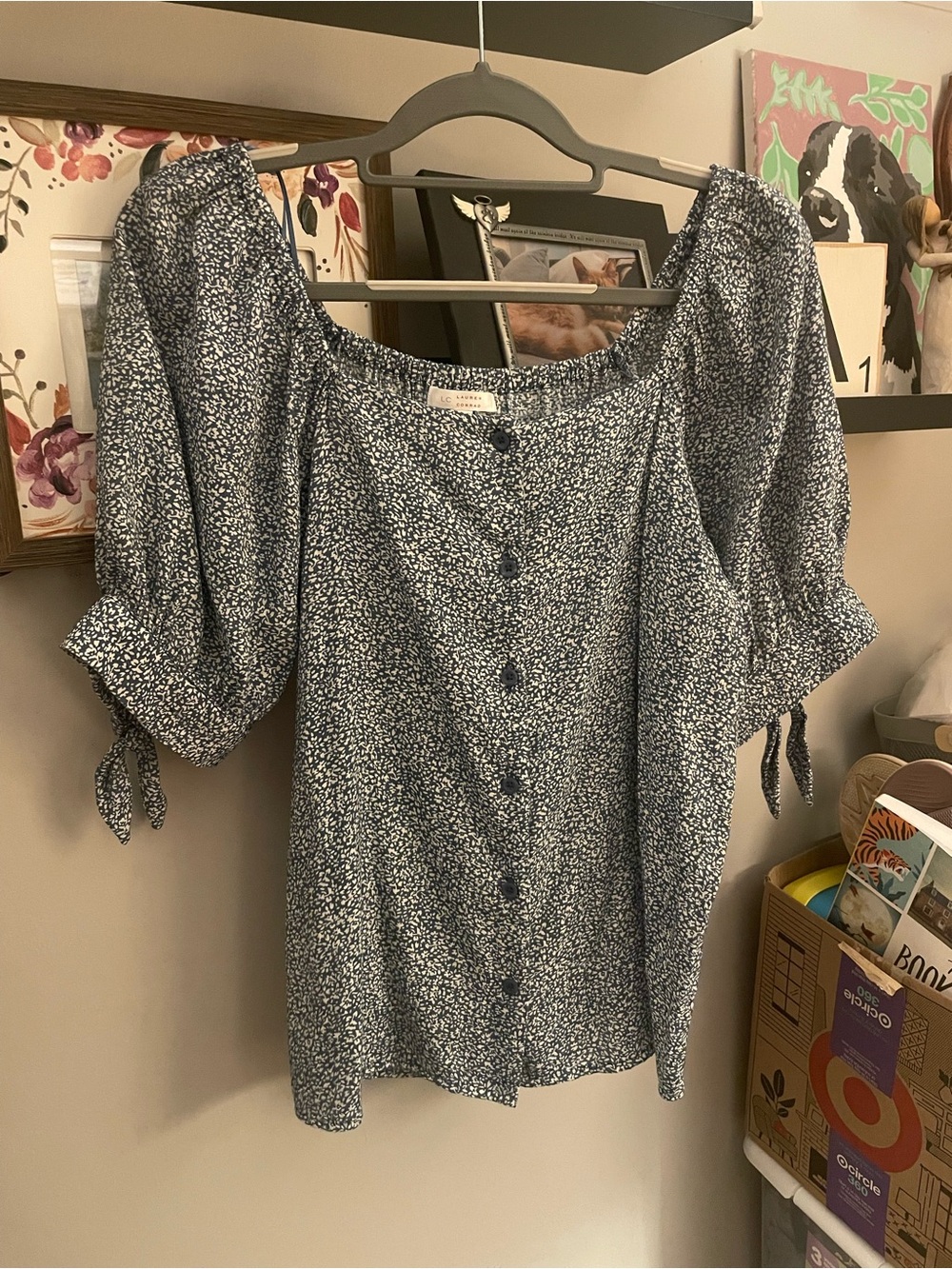 LC Lauren Conrad Navy and White Floral Blouse